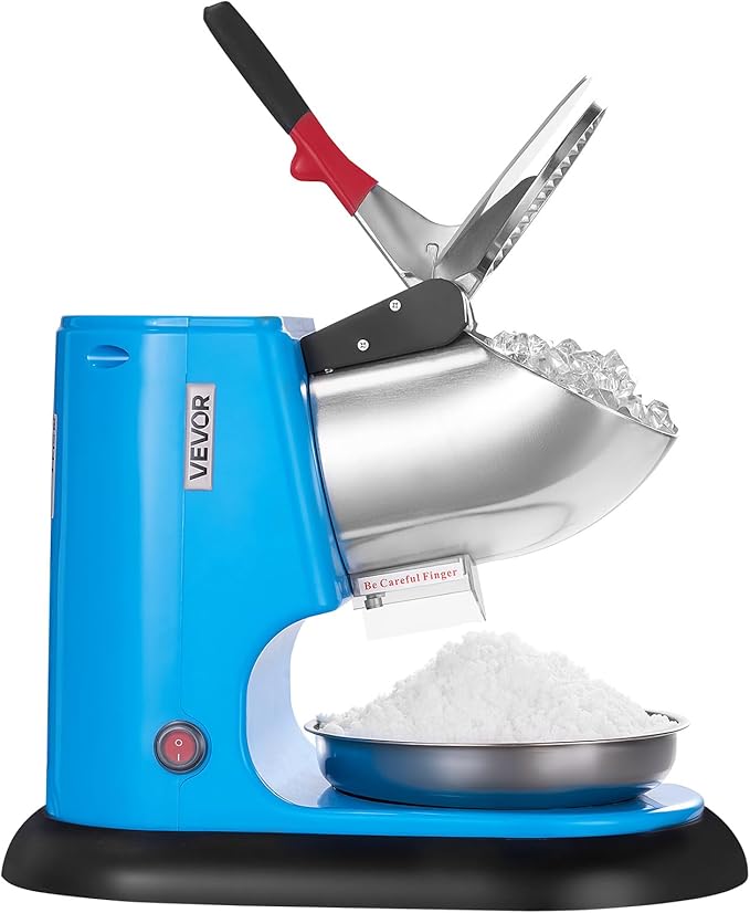 VEVOR Ice Crusher Machine, 220lbs Per Hour Electric 4 Blades Snow Cone Maker, Stainless Steel Shaved Ice Machine with Bowl and Cover, 300W 1400RPM Ice-Shaver for Home and Commercial Use, Blue