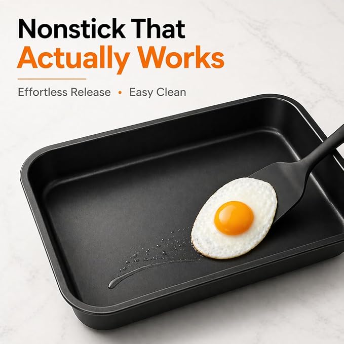 Moss & Stone 16.5” Roasting Pan with Rack – Heavy Duty Nonstick Carbon Steel Turkey Roaster, Large Rectangular Oven Pan with V-Rack, Bonus Carving Fork & Chef Knife