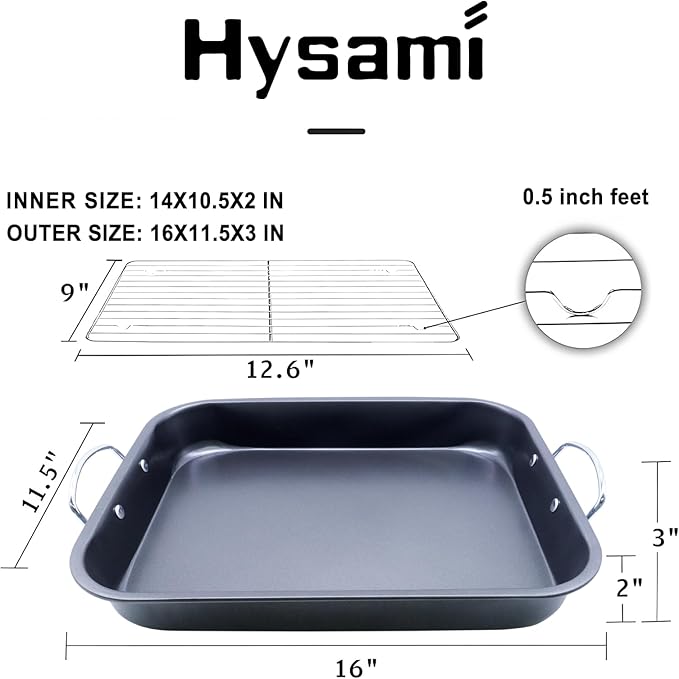 Turkey Roaster Pan - 16x13” Large Roasting Pan with Rack - Non-Stick Ceramic Coated - PTFE & PFOA Free - Oven & Stovetop Safe - Perfect for Juicy Holiday Turkeys