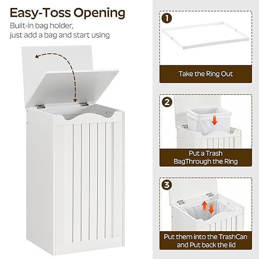 YATINEY Trash Can Cabinet,13 Gallons Hidden Kitchen Garbage Can with Lid, No Inner Bin Needed, Wooden Recycling Trash Bin Cabinet for Kitchen, Living Room White WB05WW