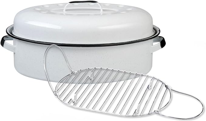 Granite Ware 18-Inch Oval Covered Roaster With Rack - Nonstick Enamel Steel Cookware with Lid for Baking, Broiling, Grilling, Even Cooking - Multiuse Roasting Pan for Versatile Meals
