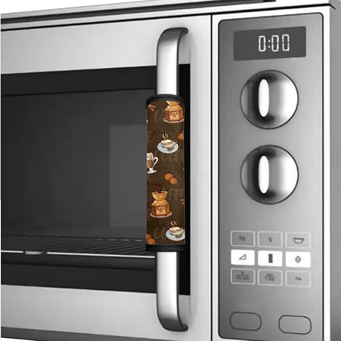 Refrigerator Door Handle Covers Set of 6 Neoprene Kitchen Appliance Handle Anti-Dust Protector for Fridge Microwave Kitchen Cabinet Stove Dishwasher, Coffee Pattern Brown