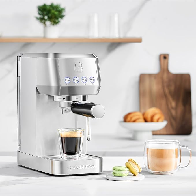 CASABREWS 3700 Essential Espresso Machine 20 Bar, Stainless Steel Cappuccino & Latte Coffee Maker with Steam Frother for Home, 43.9oz Water Tank, Silver