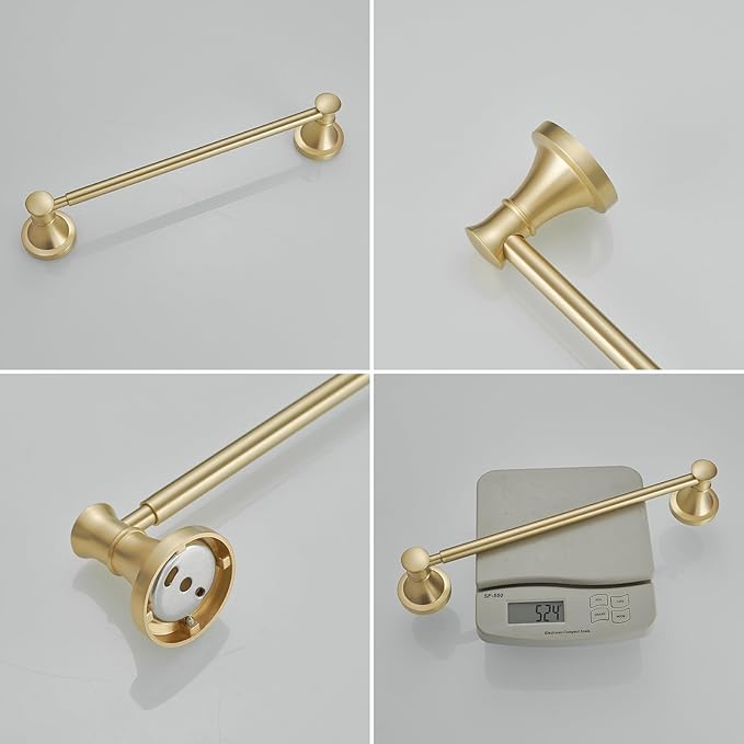 BESy Adjustable 16 to 26 Inch Bath Towel Bar Rack for Bathroom Towel Holder, Wall Mounted Towel Bar Rod Hanger Bathroom Hardware Accessories Hotel Style, Stainless Steel, Brushed Gold