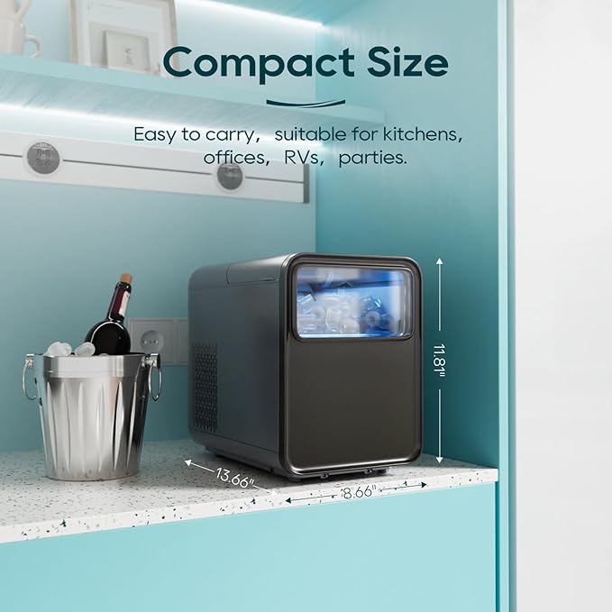 BREEZOME Ice Maker Countertop, 9 Ice Cubes in 6 mins, Self-Cleaning Portable Ice Machine with Basket and Scoop, 2 Sizes of Bullet Ice for Home Kitchen Party Camping RV