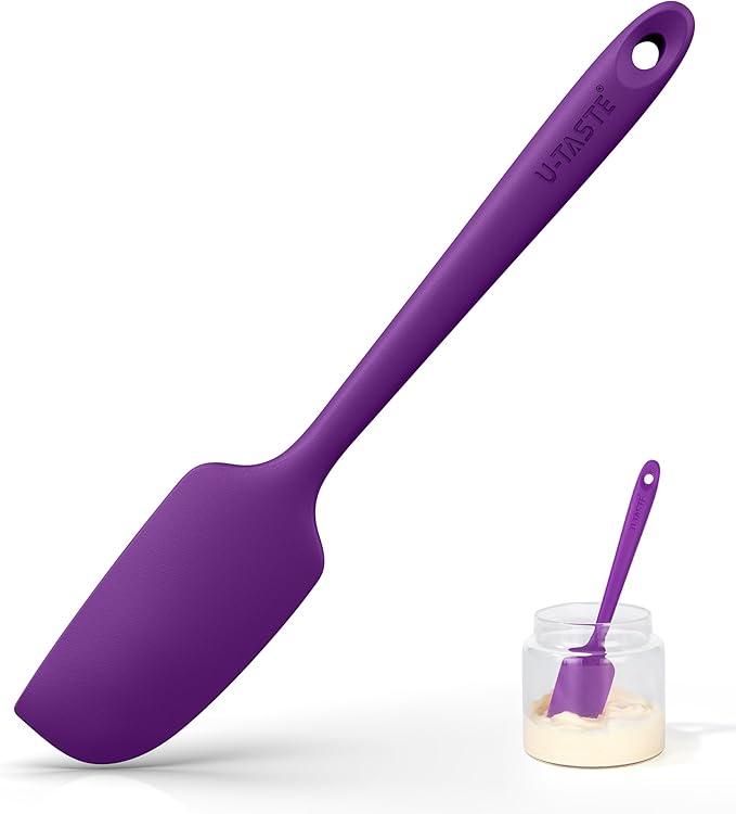 U-Taste Small Mini Silicone Spatula: 9×2inch 600ºF Heat-Resistant Food-Grade Jar Scraper for Kitchen Use, Non-Stick Seamless Flexible Baking Utensil for Mixing, Scraping Jam in Bowl or Cup (Purple)