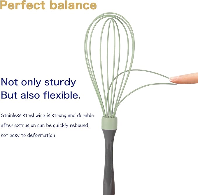 Professional Whisks, Dishwasher Safe, Stainless Steel & Silicone, Heat Resistant, 12-Inch, Green