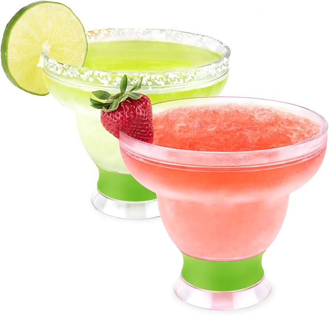 Host FREEZE Stemless Margarita Glasses, Insulated Plastic Cocktail Glasses for Frozen Drinks, Double Wall Chiller Cups for Beach, Outdoor Party, Home Bar, Margarita Gifts, 12 oz, Set of 2, Green