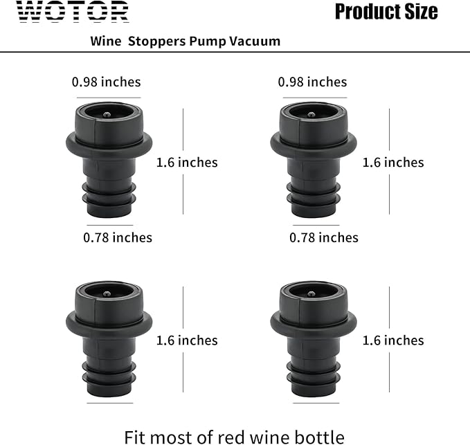WOTOR Wine Stoppers Vacuum, Wine Saver, Wine Pump Vacuum Stoppers, Wine Preserver, Reusable Bottle Sealer Keeps Wine Fresh (Black, 24 Pieces)