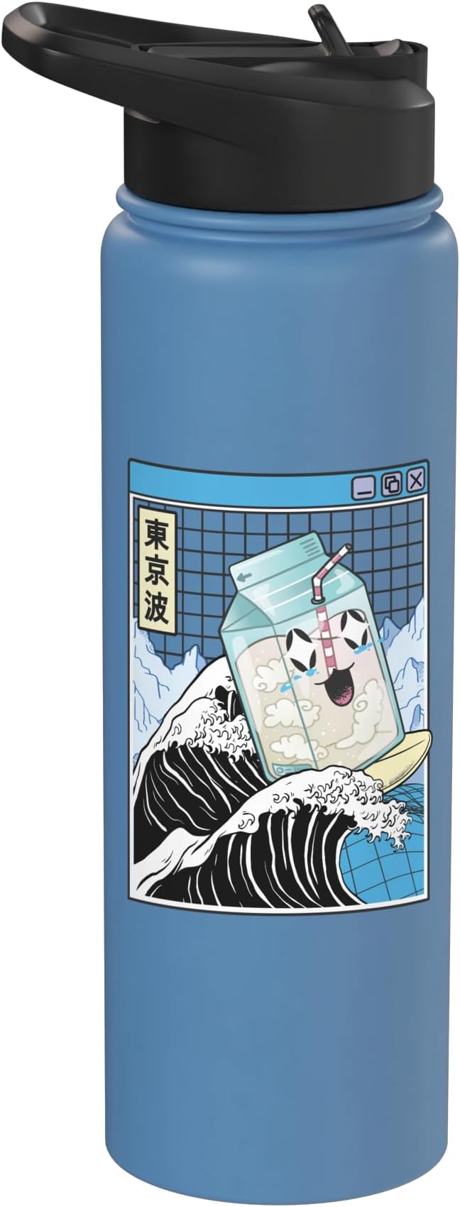 Milk Carton Surfing Great Wave Kawaii Vaporwave Anime Stainless Steel Insulated Water Bottle