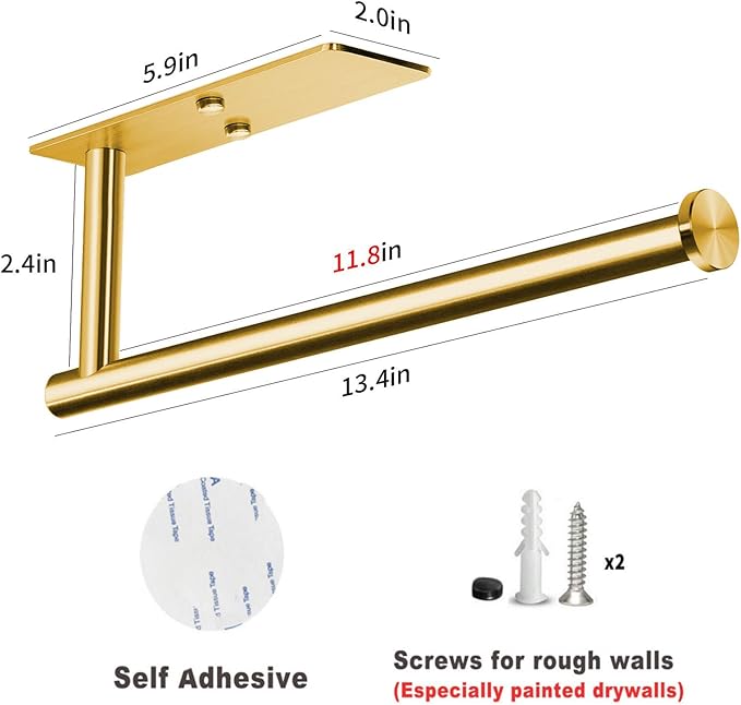 VAEHOLD Adhesive Paper Towel Holder Under Cabinet Mount (Gold)
