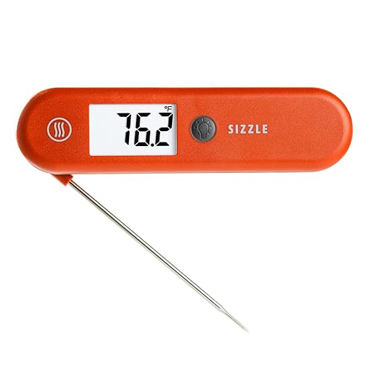 ThermoWorks SIZZLE Digital Meat Thermometer – Instant Read in 2 Seconds, Waterproof, Folding Probe with Magnetic Back, Auto-Rotating Backlit Display, for Cooking Food, Grill & BBQ - Cayenne Pepper Red