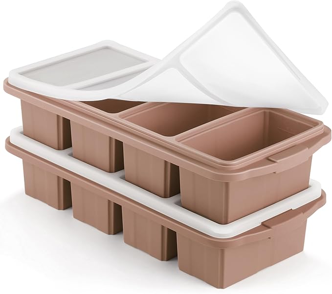 Ztomine Silicone Freezer Tray With Lid - Silicone Freezer Food Molds- Large Ice Cube Tray,Silicone Freezer Container,Freeze & Store Soup, Sauce, Broth,Leftovers - Makes 4 Perfect 1 Cup