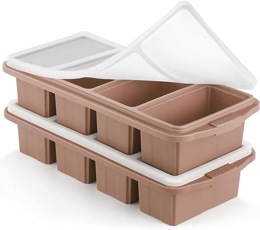 Ztomine Silicone Freezer Tray With Lid - Silicone Freezer Food Molds- Large Ice Cube Tray,Silicone Freezer Container,Freeze & Store Soup, Sauce, Broth,Leftovers - Makes 4 Perfect 1 Cup