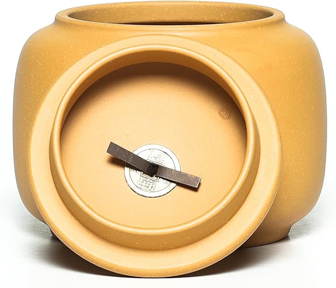 Yixing Clay Jar 17.5 Oz,Zisha Loose Leaf Tea Storage Canister Pot,Keep Bulk Tea Tidy and Fresh -Yellow,Plum
