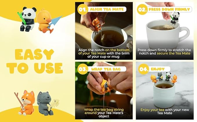Tea Mates - 1pc Cute Fishing Duck - Tea Bag Holder and String Rest - Tea Accessory for Cup and Mug - Unique Funny Novelty Toy Gift Idea - Animal Figurine Drink Marker