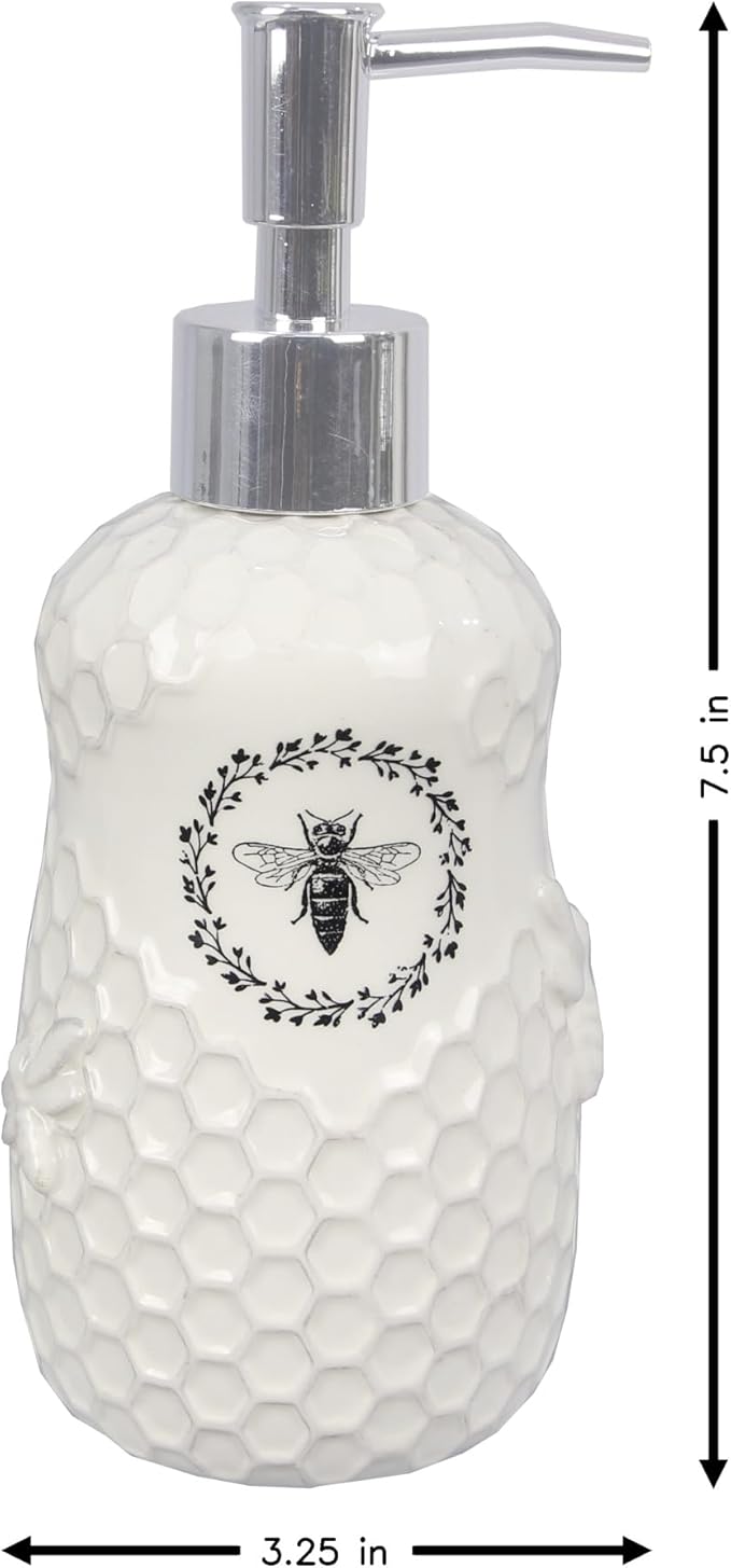 Young's Inc. Ceramic Honey Bee Soap Dispenser for Bathroom and Kitchen - White