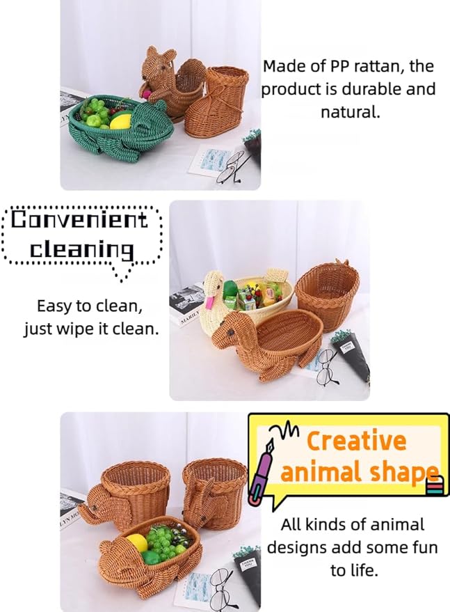 hand-woven round rattan basket storage basket storage box ornaments decorative basket multifunctional picnic food bread basket fruit gift basket key basket. (squirrel)