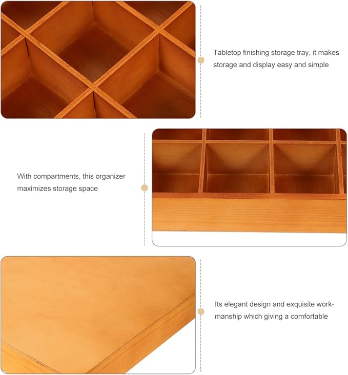 ULTECHNOVO Wooden Sorting Tray Grid Display Wood Divided Organizer Brown Finished Section Box (30 Compartments,15. 72x13. 17x1. 97 Inch Each Tray)
