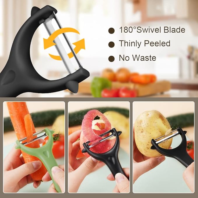 AUAUY 2PCS Potato Peeler, Y-Shaped Swivel Vegetable Peeler, Fruit Peeler for Kitchen, Non-Slip Grip Peeler, Ergonomic Handle Sharp Blade Stainless Steel Peeler（Green, Black）