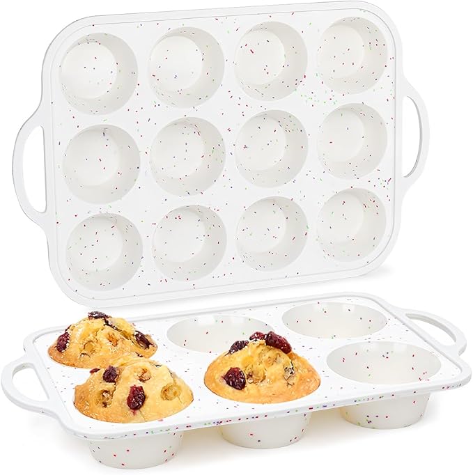 CAKETIME Silicone Muffin Pans for Baking, Metal Reinforced Frame Jumbo 6 Cups & Regular 12 Cups Cupcake Pan Nonstick Muffin Pan for Homemade Baking Easy to Handle