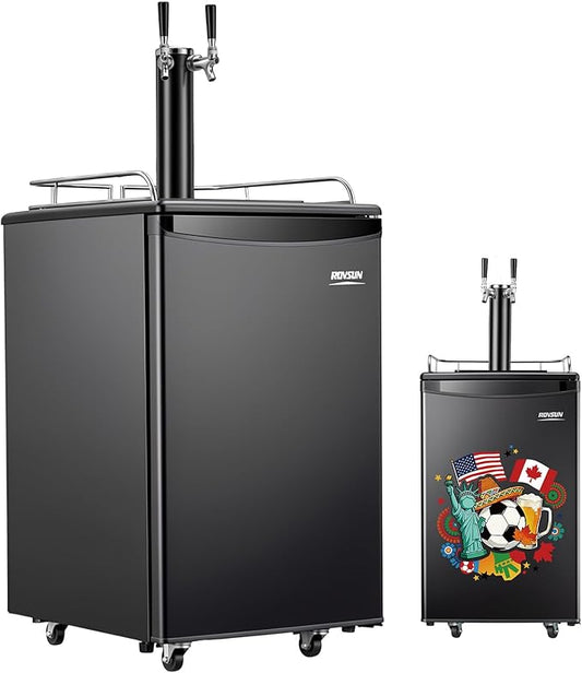 ROVSUN BF-152 Full Size 5.4 Cu.Ft, Beer Kegerator with CO2 Tank Included, Draft Beer Dispenser for Home Bar, 152L Beverage Refrigerator Direct Cool, Metal Cabinet, Dual Tap, Black
