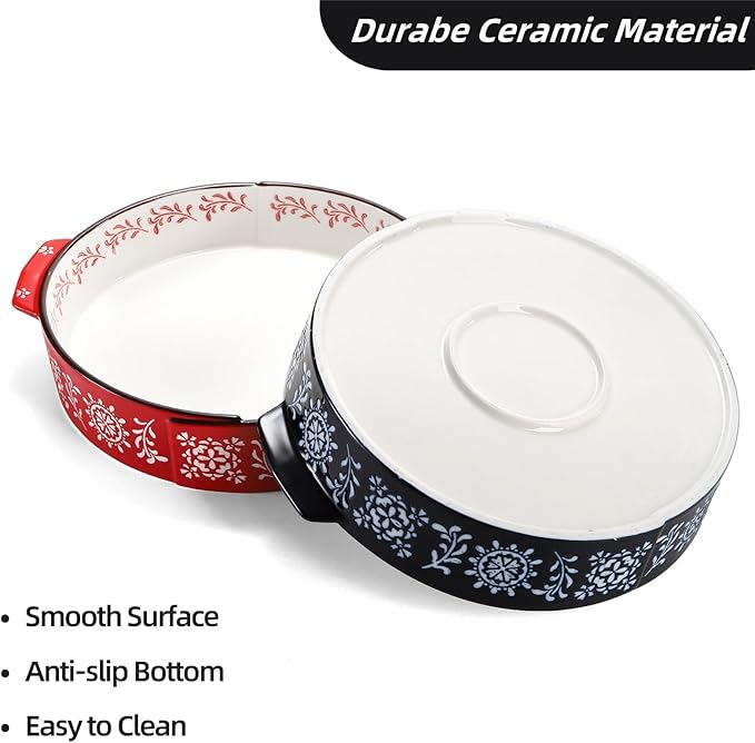 Covzoe 2 Pack Ceramic Pie Pan, 9 Inch Non-Stick Baking Dish with Double Handle, 44 Oz Deep and Fluted Pie Plate for Apple Pies, Quiche, Thanksgiving,Housewarming Gift
