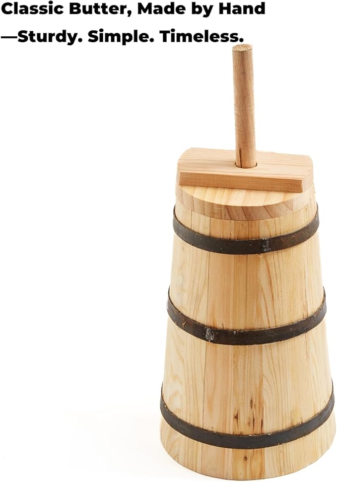 Butter Churner Old Fashioned Wooden-Style, 30 cm Tabletop Manual Dash Churn, 3 L / 3.2 Qt Capacity, Removable ~40 cm Plunger, Farmhouse Butter Maker for Home Kitchen, Hand-Operated Easy-Clean