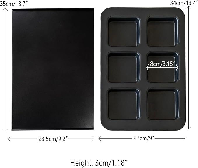 6 Cup Square English Muffin Pan with Lid Straight Side Hamburger Burger Bun Egg Sandwich Frittata Cinnamon Roll Focaccia Quiche Pancake Nonstick Baking Tin Tray Mold