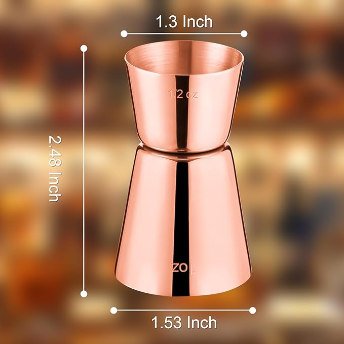 Briout Jigger for Bartending, 2 Pcs Double Cocktail Jigger Japanese Premium 304 Food Grade Stainless Steel Jigger 1 OZ 1/2 OZ, Flat Edge Rose Gold