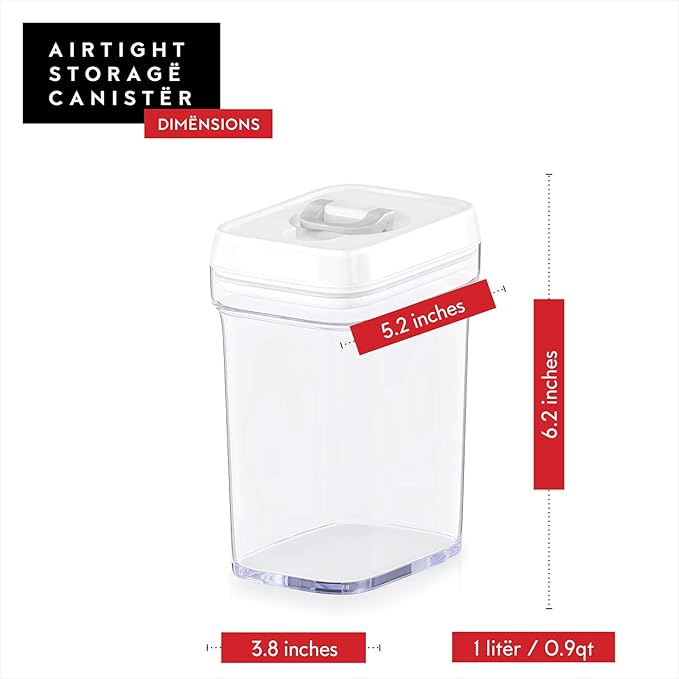 DWËLLZA KITCHEN Airtight Food Storage Containers for Pantry With White Lids – 6 Pack - Clear Air Tight Kitchen Containers Pantry Organization and Storage - BPA-Free Plastic - Keeps Food Fresh & Dry