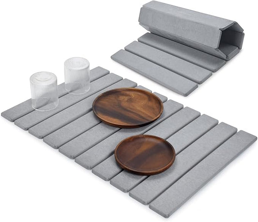 Stone Dish Drying Mat for Kitchen Counter, 24"(L)×16 (W) Foldable Absorbent Diatomaceous Earth Dish Drying Mats, Kitchen Counter Mats for Dishes Bottles Cups, Match Any Countertop - Dark Grey
