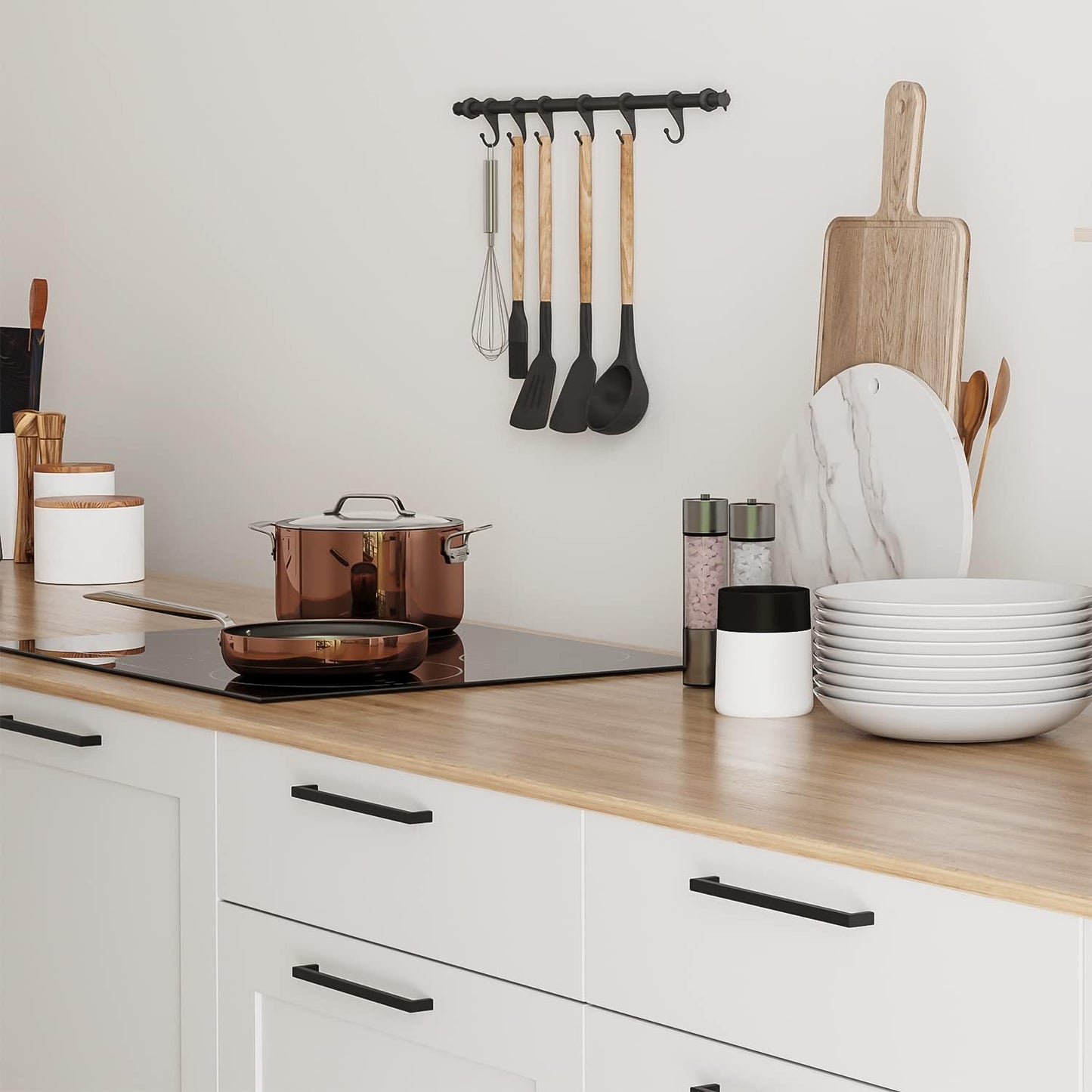 Ravinte 15 Pack Solid 6-1/4 Inch Center to Center Slim Square Bar Drawer Handles - Cabinet Hardware Pulls in Matte Black for Kitchen and Drawers