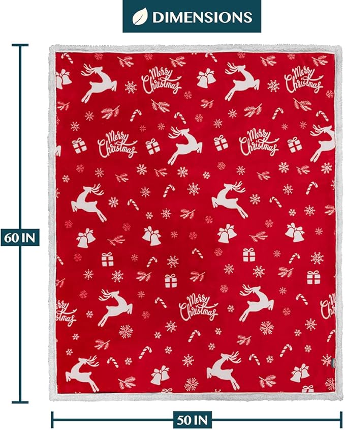 PAVILIA Premium Christmas Sherpa Throw Blanket | Christmas Decoration Gift, Fleece, Plush, Warm, Cozy Reversible Microfiber Holiday Blanket | Red Reindeer - 50x60