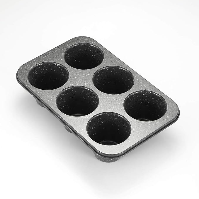 Monfish Jumbo Deep Muffin Pan 6 Cup Carbon Steel Gray Stone non Stick Coating Muffin Tin 3.5diax3inch cup