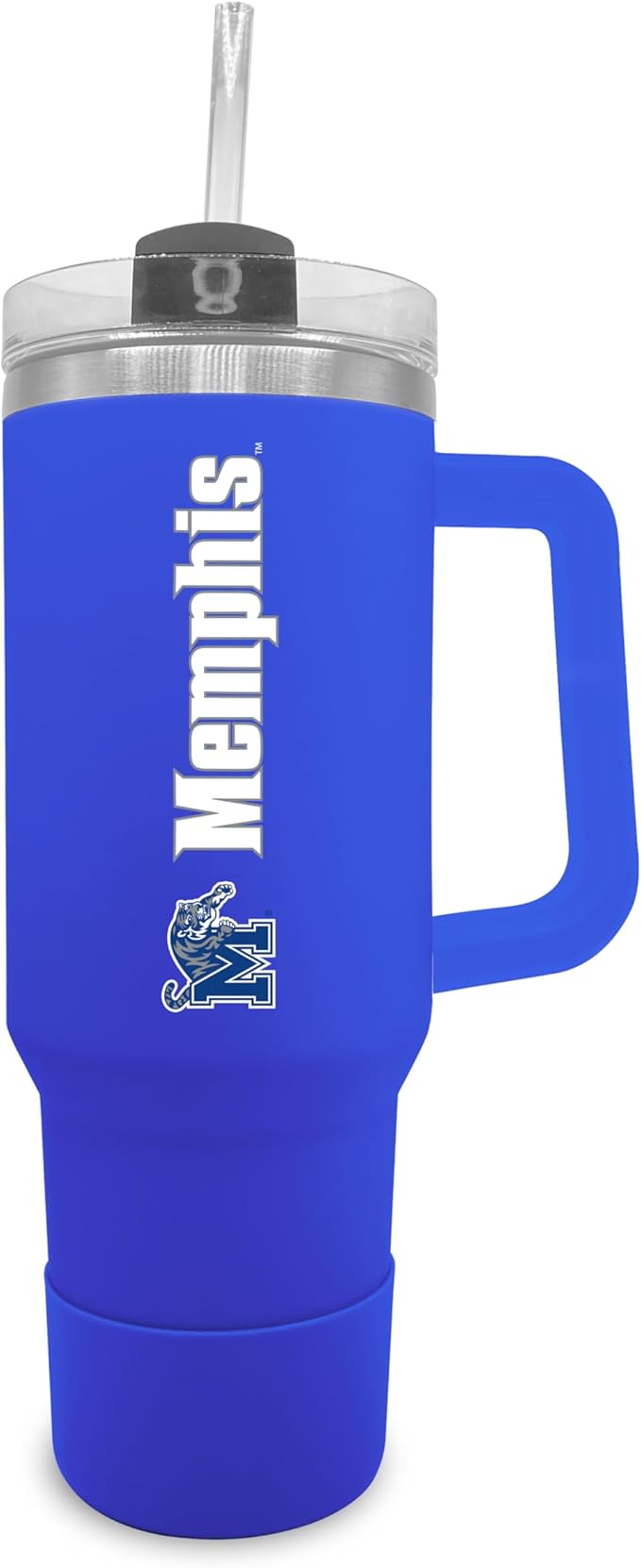 Campus Colors College & University 40 oz Travel Tumbler With Handle - Dual Option Lid With Straw - Vacuum Insulated Stainless Steel (Memphis Tigers - Royal)