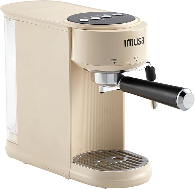IMUSA 20 Bar Espresso Machine with Milk Frother, Compact 1-2 Cup Espresso & Cappuccino Maker, Thermoblock Fast Heating Coffee Machine, Hot & Iced Latte, Macchiato & Mocha Maker, Matte Almond