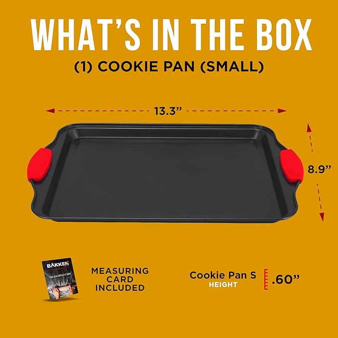 Nonstick Cookie Sheet Pan Carbon Steel Oven Tray Sheet Pan with Red Silicone Handles -Small Bakeware Pan Tray with Gray Coating Inside & Outside