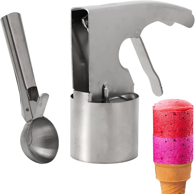 Ice Cream Scoop Set, Stainless Steel Ice Cream Ball Making Spoon, Old Time Cylindrical Scoop with Trigger Release, Cookie Dough Scoop for Frozen Yogurt Gelatos Sundaes(size:2pcs)