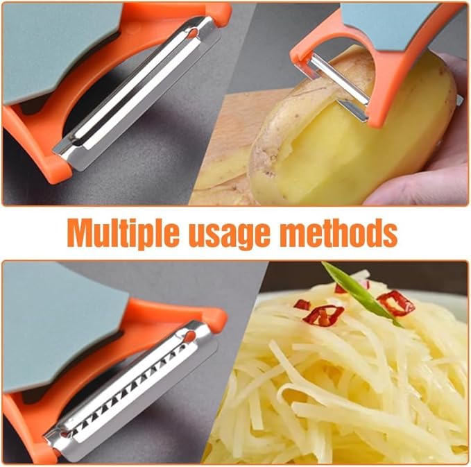 2 In 1 Fruit Peeler,Peeling and shredding Vegetables Potato Vegetable Peeler Carbon Steel Blade,Multi Function Stainless Steel Vegetable Peeler with Straight and Serrated Blades (A+B)