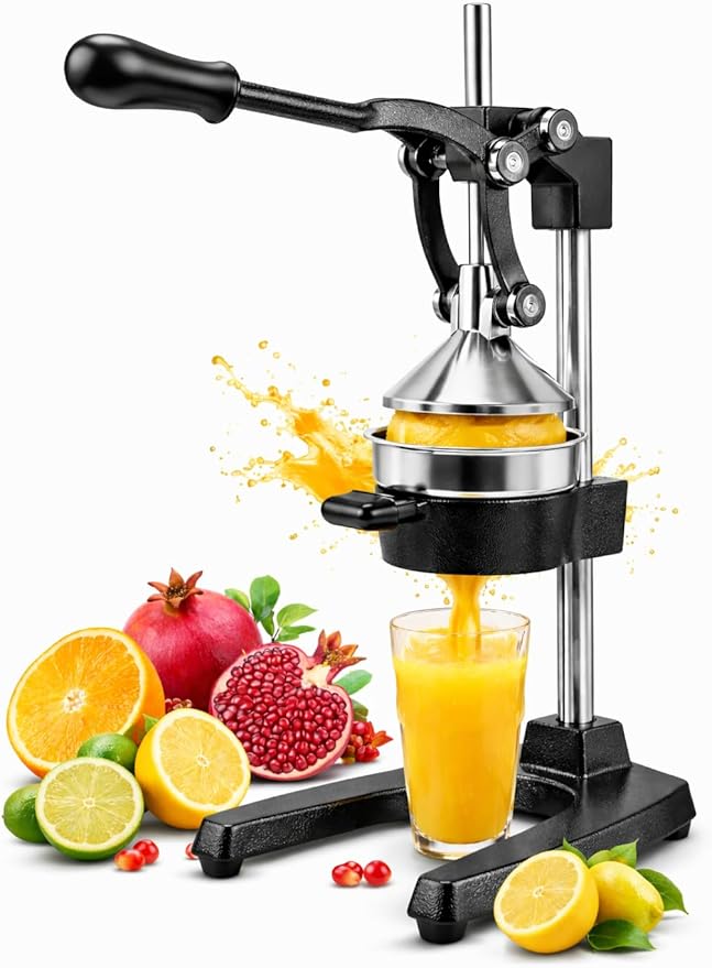Cast Iron Juicer - Easy-to-Clean Heavy-Duty Manual Juicer, Professional Citrus Juicer Stainless Steel Lemon Squeezer - Manual Citrus Press & Orange Squeezer - Orange Juicer (Black)