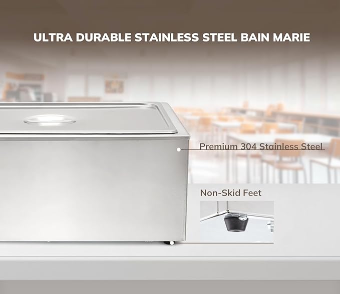 SYBO Commercial Grade Stainless Steel Bain Marie Buffet Food Warmer Steam Table for Catering and Restaurants (1 Section)