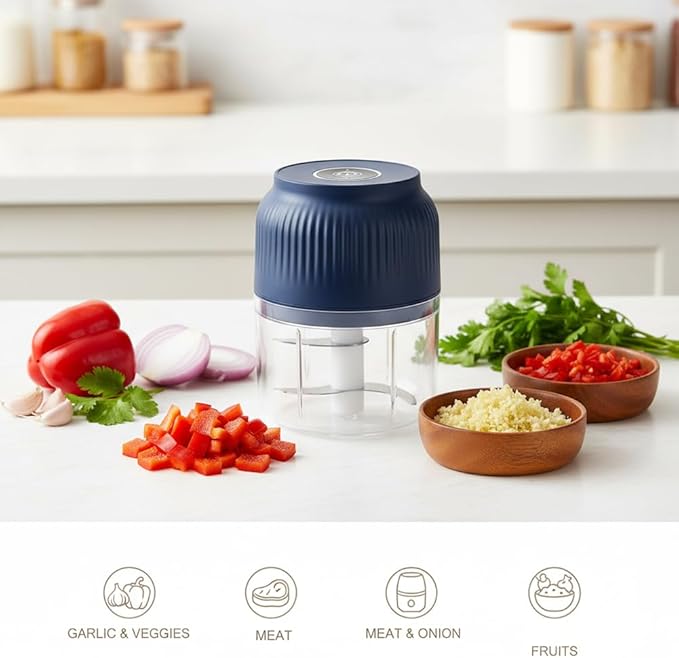 2026 Upgraded Household Electric Garlic Crusher, Capacity Electric Garlic Chopper, Mini Portable Veggie Cutter, 4 Sharp Stainless Steel Blades Mini Electric Food Chopper, Easy to Clean (Blue)