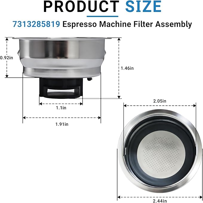 7313285819 Espresso Machine Filter Assembly Fits for Delonghi Espresso Maker Filter Basket Replace BCO430 BCO430BM BCO432 EC155
