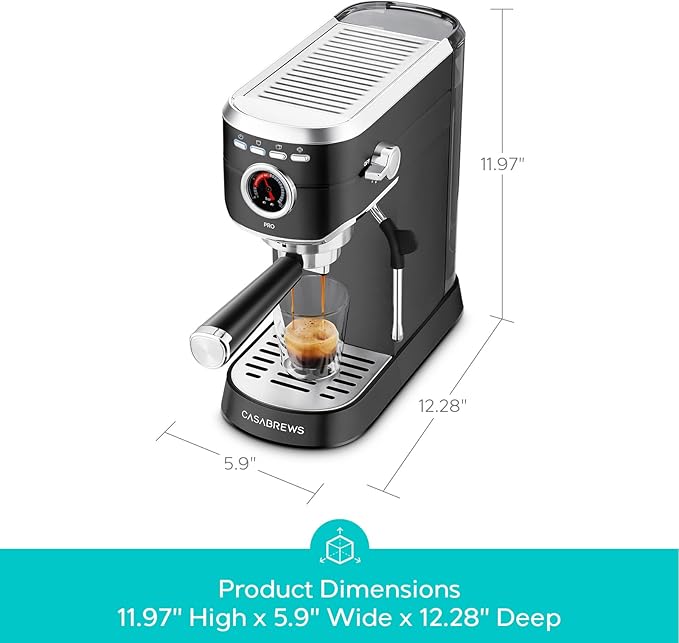 CASABREWS 5418 PRO Espresso Machine 20 Bar, Stainless Steel Espresso Maker with Milk Frother, Compact Cappuccino Machine for Home, Espresso Coffee Machine, Cafetera Espresso, Black