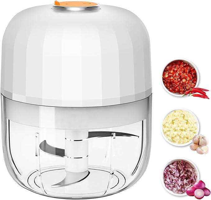 Garlic Chopper Electric 250ml,Mini Chopper Cordless With 304 Stainless Steel Blade, Mini Food Processor For Onion, Chili, Tomatoes, Electric Chopper For Kitchen, white, AGC100