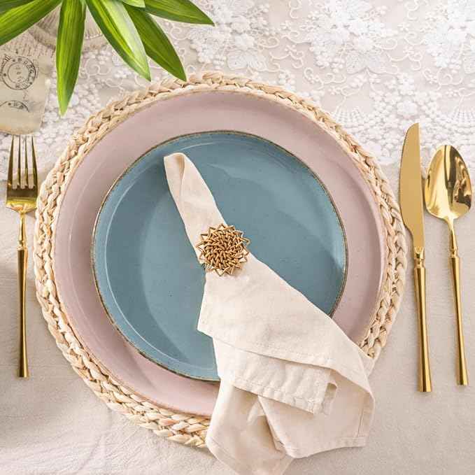 AmorArc Ceramic Dinnerware Sets for 4, 12 Pieces Handpainted Plates and Bowls Set with Rustic Terracotta Underside, Scratch Resistant Stoneware Dishes Set, Dishwasher & Microwave Safe, Multi-Color