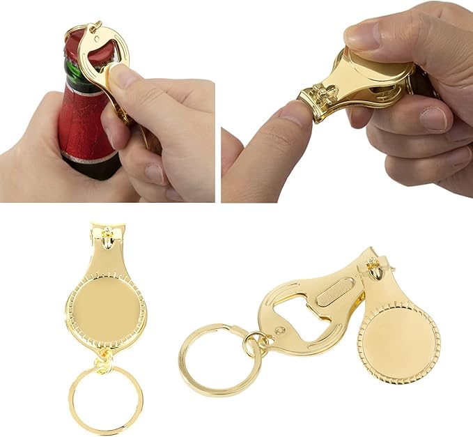 100pcs Personalized 4 in 1 Multi Function Bottle Opener, Nail Clipper, Wedding Favors Brewery, Private Customized, Gold, Multitool Gifts for Men