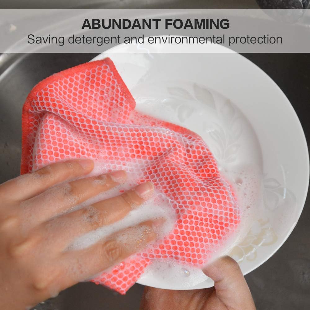 SINLAND 5 Color Assorted Microfiber Dish Cloth Best Kitchen Cloths Cleaning Cloths with Poly Scour Side 12Inchx12Inch 20 Pack (Pinkx4+bluex4+whitex4+yellowx4+greenx4)