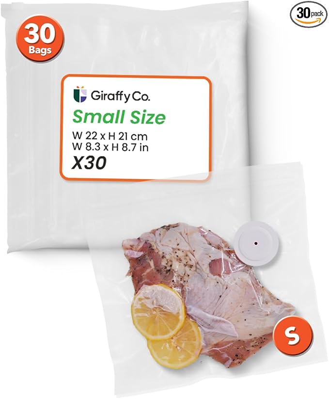Reusable Vacuum Sealer Bags for Food – 30 Small Vacuum Bags (22x21cm/8.3x8.7in), BPA-Free, Leak-Proof, Odor-Resistant – Compatible with Vacuum Sealers